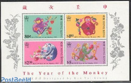 Hong Kong 1992 Year Of The Monkey S/s, Mint NH, Nature - Various - Monkeys - New Year - Ongebruikt