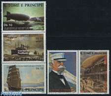 Sao Tome/Principe 1988 Graf Von Zeppelin 5v, Mint NH, Transport - Ships And Boats - Zeppelins - Barcos