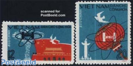 Vietnam 1967 Chinese Atomic Bomb 2v, Mint NH, Nature - Science - Birds - Atom Use & Models - Pigeons - Other & Unclassified