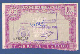 Año 1974—PAGOS AL ESTADO—Timbre 100 Pts 8a Clase. Marca De Agua: AGUILA — Timbrología - Fiscales