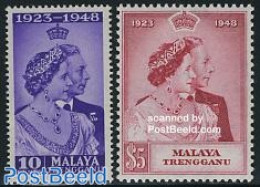 Malaysia 1948 Trengganu, Silver Wedding 2v, Unused (hinged), History - Kings & Queens (Royalty) - Royalties, Royals