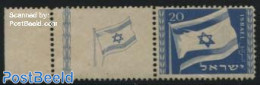 Israel 1949 National Flag, Tab On Left Side, Mint NH, History - Flags - Nuevos (con Tab)