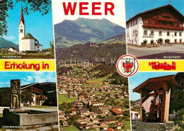 73588391 Weer Tirol Pfarrkirche Dorfbrunnen Fliegeraufnahme Weererwirt Bildstock - Sonstige & Ohne Zuordnung