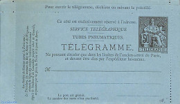 France 1881 Telegramme Card Letter 50c, Unused Postal Stationary - Telegrafi E Telefoni