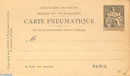 France 1899 Pneumatic Post Card 30c, With Printing Date, Unused Postal Stationary - Télégraphes Et Téléphones