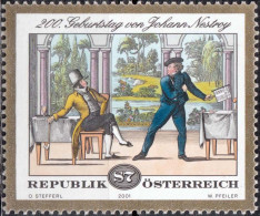 2001, Austria, Nestroy, Johann Nepomuk, Authors, Famous People, Poets, Literature, Writers, MNH(**), Mi: 2353 - Unused Stamps