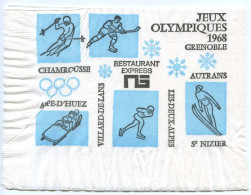 Serviette Papier Les Stations Des X° Jeux Olympiques D'Hiver De Grenoble 1968 Olympic Games 68 - Sonstige & Ohne Zuordnung