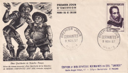 FDC FRANCIA  1957  CERVANTES - Writers