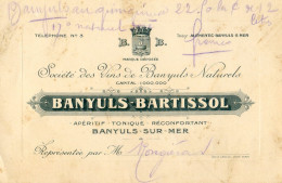 66 - Banyls Sur Mer -Bartissol - Carte De Visite D'un Représentant - Banyuls Sur Mer