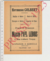 Publicité 1923 Troyes Rôtisserie Rue Colbert Paul Lebois Volailles Escargots Huitres - Ohne Zuordnung