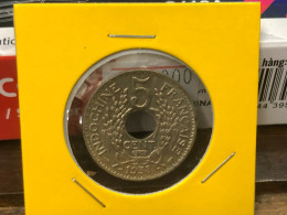 VIET-NAM French Indochina 5 Cent 1938 KM#18.1A-NICKEL BRASS 24MM-1 Pcs- Aunc No 10 - Viêt-Nam