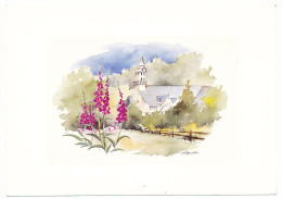 CPSM  / CPM 17 X 12 Aquarelle De Odile Fricher Eglise Fleurs Arbres - Other & Unclassified