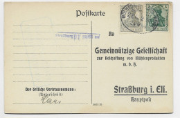 GERMANIA 5C+7 1/2C POSTKARTE AMBULANT MULHAUSEN PFIRT ALTKICH 1916 TO STRASBOURG - Storia Postale