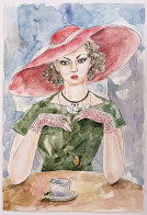 (Dame Mit Hut Und Handschuhe / Lady With Hat And Gloves) - Frau / Woman / Femme / Dessin - Prints & Engravings