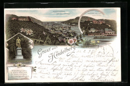 Lithographie Heidelberg, Sicht Von Der Terrasse Und Schloss Von Der Hirschgasse  - Heidelberg
