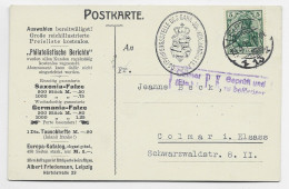 GERMANY GERMANIA 5C SOLO KARTE LEIPZIG 1915 TO COLMAR FRANCE ALSACE + CENSURE - Covers & Documents
