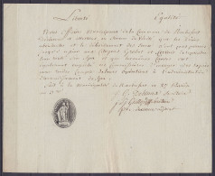 Attestation Datée 27 Pluviôse An 3 établie Par Adminsitration De ROCHEFORT à Propos De L'impossibilité De Se Rendre à SP - Historical Documents