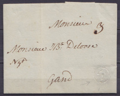L. Datée 29 Novembre 1788 De MENIN Pour GAND - Marque En Creux "M" (= Menin) - Port "3" - 1714-1794 (Oostenrijkse Nederlanden)