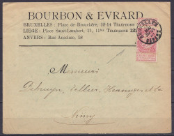 Env. "Bourbon & Evrard" Affr. N°58 Perforé "AT" Càd "BRUXELLES /31 MAI 1901/ DEPART" Pour NIMY (voir Imprimés "La Victor - 1893-1900 Schmaler Bart