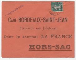 Lettre Hors Sac Avec Oblitération Mortagne-sur-Sèvre /Vendée Sur Semeuse, Journal La France, Gare Bordeaux St Jean 1910 - Cartas & Documentos