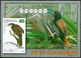 2015, Cuba, Songbirds, Animals, Birds, Souvenir Sheet, MNH(**), CU BL324 - Oblitérés