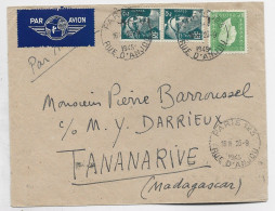 DULAC 10FR + 2FR GANDON PAIRE LETTRE AVION PARIS 123 26.9.1945 POUR MADAGASCAR AU TARIF - 1921-1960: Periodo Moderno