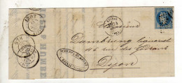 Document Avec 1 Timbre 20c Bleu Oblitération EPINAL 24/03/1869 - 1849-1876: Période Classique