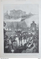 Les Funérailles D'Alphonse XII - Arrivée à Madrid - Le Palacio Real - Page Originale 1885 - Documents Historiques