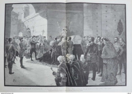 Les Funérailles D'Alphonse XII - à L'Escurial, à L'entrée De La Cour Des Rois - Page Originale Double 1885 - Historische Dokumente