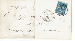 90 A Sage 25 C. Bleu Lettre De Saint Etienne Pour Saint Etienne 25 Juin? 1880 - 1876-1898 Sage (Tipo II)