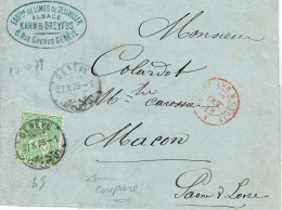 45 De Suisse 25 C. Vert Lettre De Genève Pour Mâcon 21-10-1879 Cachet Rouge De Transit - Storia Postale