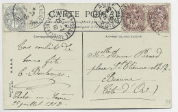 BLANC 1C+2CX2 CARTE DAGUIN CHALON S SAONE 25.7.1910 SAONE ET LOIRE - Maschinenstempel (Werbestempel)