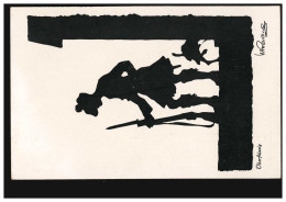 Scherenschnitt-AK W.A. Renzing: Überflüssig - Pinkelnder Hund Und Wachposten - Silhouette - Scissor-type