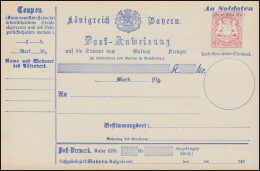 Bayern A 11 II Postanweisung 3 Kreuzer Wappen, Mit Zusatz "An Soldaten", ** - Ganzsachen