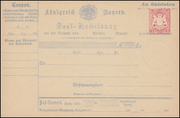 Bayern A 5 I Postanweisung 3 Kreuzer Wappen, Mit Zusatz "An Soldaten", ** - Postal  Stationery