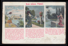 Lyrik-AK Das Süsse Mädel - 3 Bilder Mit Passendem Gedicht, NÜRNBERG 24.9.1906 - Otros & Sin Clasificación