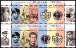 2021, Romania, King Michael, Famous People, Flags, Kings, Palaces, 2 Stamps+Label, MNH(**), LPMP 2343 - Unused Stamps