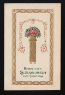 Säule Stilisierte Blumen Rosen Gold Glückwunsch Geburtstag, Opladen 27.4.1912 - Andere & Zonder Classificatie