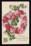 Kranz Klee Mit Rosa + Roten Rosen, Glückwünsche Geburtstag, Einsiedel 2.4.1908 - Andere & Zonder Classificatie