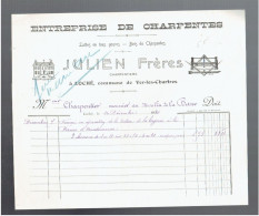 FACTURE 1910 JULIEN A LOCHE / VER LES CHARTRES POUR CHARPENTIER MEUNIER AU MOULIN DE LA BARRE POUR FERME D OUDOUENNE - 1900 – 1949