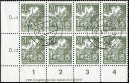 DDR, 1953, 413 XI (8) DV 1, Gef.gestempelt, Viererblock - Sonstige & Ohne Zuordnung