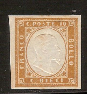 (Fb).Italia.A.Stati.Sardegna.1861.-10c Bistro Oliva,nuovo,gomma Integra (Diena) (46-24) - Sardinia