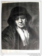 Portrait De La Mère De Rembrandt, Par Rembrandt - Gravure De M. Baude - Page Original -  1885 - Documents Historiques