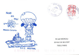 ENVELOPPE AVEC CACHET B.P.C. MISTRAL - MISSION CORYMBE 131 - NOEL EN MER LE 23/12/2015 - Correo Naval