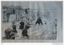 Les Bains De Mer - L´heure De La Marée Sur Une Plage Normande - Page Original - 1885 - Documents Historiques