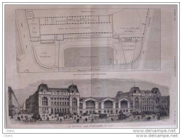 Nouvelle Gare Saint-Lazare - Neuer Bahnhof Saint-Lazare - Old Print - Alter Druck Von 1885 - Documents Historiques