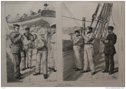 L'école Navale - La Mèche - Le Sextant - Dessin De M. Renouard - Page Original - 1885  -  6 - Documenti Storici