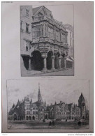 Londres, London - Le Palais De Justice - Exeter, Town Hall - Page Original - 1885 - Historische Dokumente