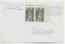 FRANCE CROIX ROUGE SURTAXE 15F PAIRE PUB SOLIDARITE + PAIX LETTRE COVER STRASBOURG 1952 POUR AUTRICHE AU TARIF - Storia Postale