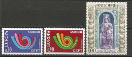 ANDORRE ANNEE 1973 LOT DE 3 TP N°226 à 228  NEUFS** MNH TB COTE 42,50 € - Unused Stamps